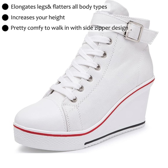 Wedge Sneaker  High Heel Sneaker Platform Side Zipper Canvas - Picture 3 of 6